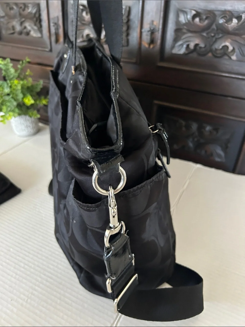 Coach Black Signature Nylon Messenger Bag with Changing Pad